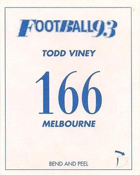 1993 Select AFL Stickers #166 Todd Viney Back